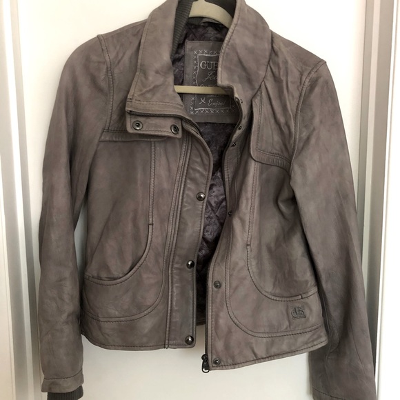 Guess Grey Leather Jacket - Picture 1 of 3